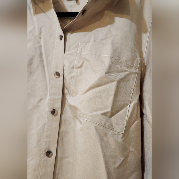 Women's Lafayette 148 NY Tan Button-Up Shirt, Size L - Picture 8 of 11